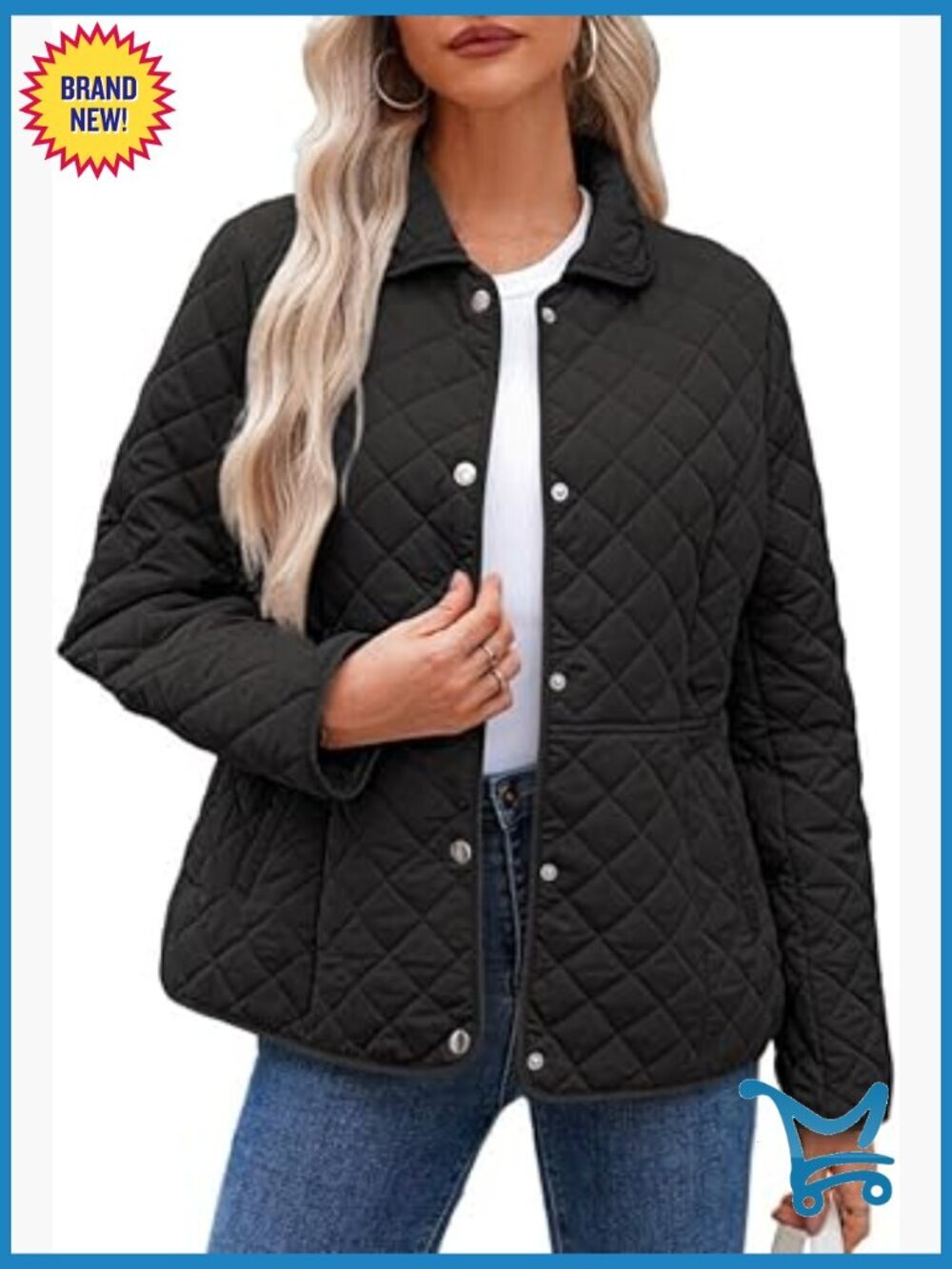 Women's Quilted Puffer Jacket Winter Coat Long Sleeve Button Down With Pockets